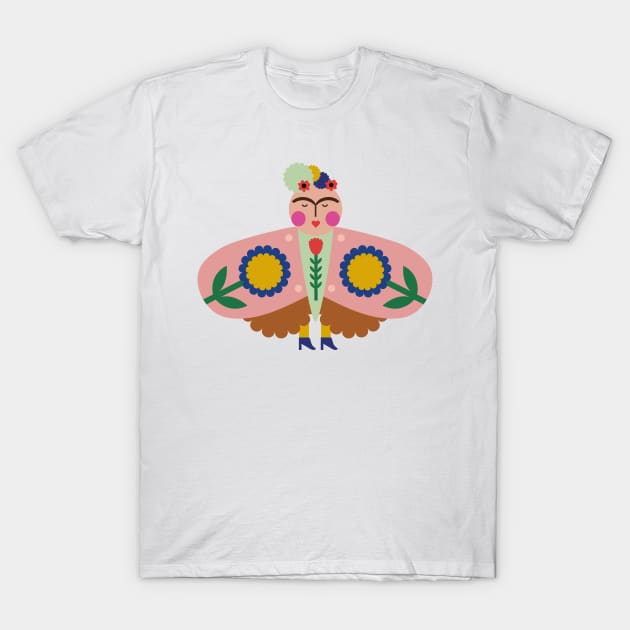 Cute colorful Frida kahlo feminist butterfly and summer flowers T-Shirt by sugarcloudlb-studio